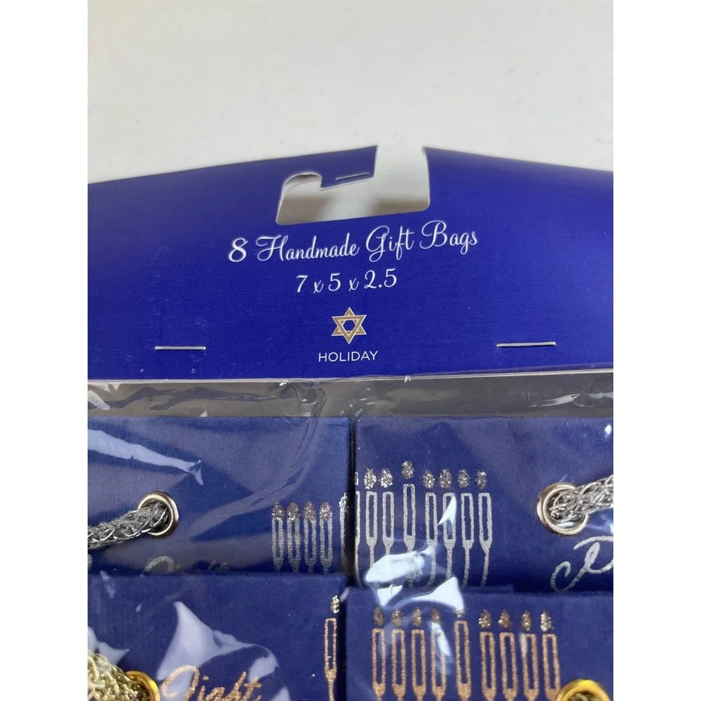EcoLuxe Hanukkah Gift Bags Set of 8 Handmade 7x5x2.5 Peace Love Light Menorah
